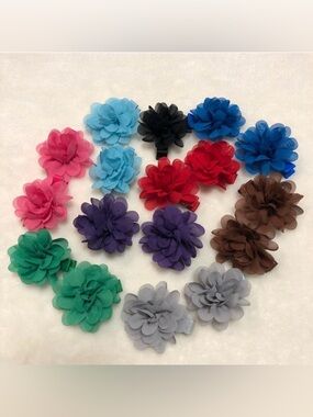 Lot Bundle Girls’ Primary Color Chiffon Flower Hair Clip Barrette - 17 Total